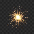 Star burst with sparkles. Golden light flare effect with stars, sparkles and glitter isolated on transparent background. Vector Royalty Free Stock Photo