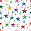 Star cartoon Christmas pine tree seamless pattern