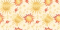 Star celestial seamless pattern with sun and planet. Magical astrology in vintage boho style. Golden sun with rays and