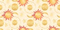 Star celestial seamless pattern with sun and planet. Magical astrology in vintage boho style. Golden sun with rays and