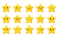 Star character. Golden funny stars with face emotions, cute cartoon emoji design. Vector set Royalty Free Stock Photo