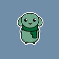 Cute Green Alien with A Scarf Cartoon Character Vector Illustration