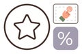 Star in Circle, Hand Clicking Button, and Percentage Icon Representing Quality, Interaction, and Discounts Royalty Free Stock Photo