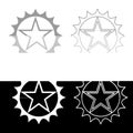 Star in circle with sharp edges set icon grey black color vector illustration image flat style solid fill outline contour line Royalty Free Stock Photo