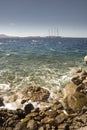 Star Clipper off Mykonos Town and Harbour Greece