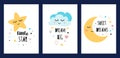 Star cloud moon sleep card set Sleeping character collection Funny posters text Dream big Sweet dreams Little star