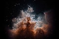 star cluster surrounded by cloud of interstellar dust, with hidden stars shining in the background