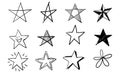 Star collection set rate ranking shape doodle hand drawn sketches white isolation background with flat style