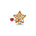 Star cookies cartoon with the mascot drinking in cup