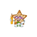 Star cookies cartoon with the mascot student holding pencil Royalty Free Stock Photo