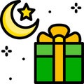 Star and crescent with giftbox icon, ramadan festival related vector