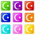 Star crescent symbol islam icons set 9 color collection