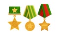 Star and Cross War Medal with Ribbon as Decoration Vector Set Royalty Free Stock Photo