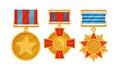 Star and Cross War Medal with Ribbon as Decoration Vector Set Royalty Free Stock Photo