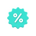 Star 3d label with percent vector icon. Turquoise blot with white discount special.