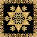 Star of David decoration tile with yew ornament in gold design