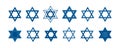 Star of David icons set. Blue David stars collection, Jewish hexagram sign symbol, decorative element for Hanukkah Royalty Free Stock Photo