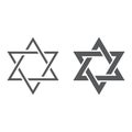 Star of David line and glyph icon, israel and jewish, hexagram sign, vector graphics, a linear pattern on a white