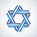 Star of David made of interlaced ribbon with Israel flag stripes