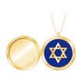 Star of David Open Gold Locket, Necklace Chain Jewelry, copy Space Royalty Free Stock Photo