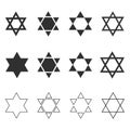 Star of david shape icon set in black flat and outline design Royalty Free Stock Photo