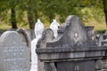 Star of David symbol on gravestone at the Victorian Jewish cemetery in Willesden, north west London. Bus terminal in distance. Royalty Free Stock Photo