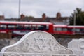 Star of David symbol on gravestone at the Victorian Jewish cemetery in Willesden, north west London. Bus terminal in distance. Royalty Free Stock Photo