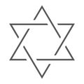 Star of David thin line icon, israel and jewish, hexagram sign, vector graphics, a linear pattern on a white background.