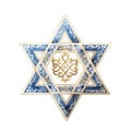 Star of David watercolor illustration isolated on white background.
