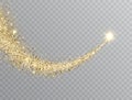 Star dust trail with glitter sparkling particles on transparent background. Gold glittering space comet tail. Cosmic