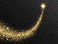 Star dust trail with glitter sparkling particles on transparent background. Gold glittering space comet tail. Cosmic