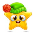 Star emoticon in a winter hat Royalty Free Stock Photo