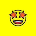 Star Eyes Emoji. Favorite emoticon with star in eyes. Star smile isolated on yellow background. Vector EPS 10