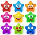 Star faces vector set with colors and facial expressions Royalty Free Stock Photo