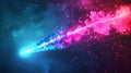 Star falling light VFX effect. Green and pink magic flame with neon glowing tail with particles and steam. Space ship or Royalty Free Stock Photo