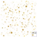 Star Falling Print. Gold Yellow Starry Background. Vector Confetti Star Background Pattern. Starlight Night. Astral Design.