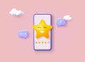 Star Feedback. Vector customer review concepts. Reviews stars with good and bad rate and text. 3D Web Vector Illustrations