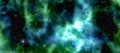 Star field voyage with blue and green cosmic space nebula, digital art illustration work