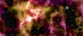 Star field voyage with red and green cosmic space nebula, digital art illustration work