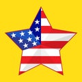 Star with the flag of America. Red and blue on a yellow background. American star. USA. 4th of July . Patriotism. Vector illustrat