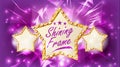 Star Frame Vector. Three Golden Star Shape With Lights. Rays. Award Ceremony, Event Concept. Shine Lamp. Event Royalty Free Stock Photo