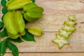 Star fruit on wood background