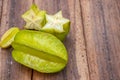 Star fruit on wood background