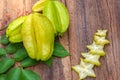 Star fruit on wood background