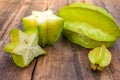 Star fruit on wood background