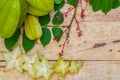 Star fruit on wood background