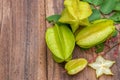 Star fruit on wood background