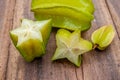 Star fruit on wood background