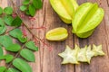 Star fruit on wood background