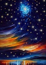 Star gazing oil knife painting